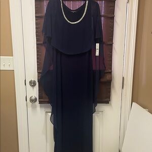 Glamour Navy Blue Maxi Dress with Silver Accents